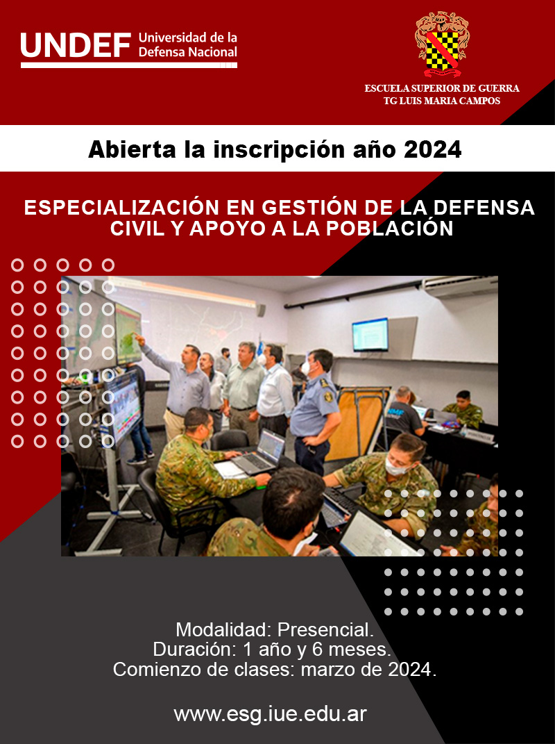 Flyer Especialización en Gestión de la Defensa Civil y Apoyo a la Población
